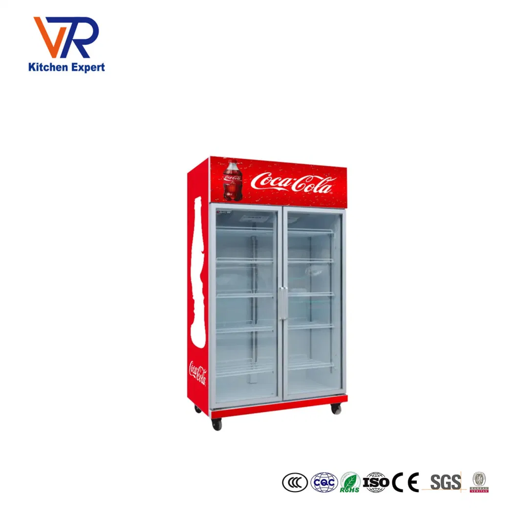 Commercial Supermarket Double Door Vertical Display Fridge Freezer Chiller Refrigerator Price